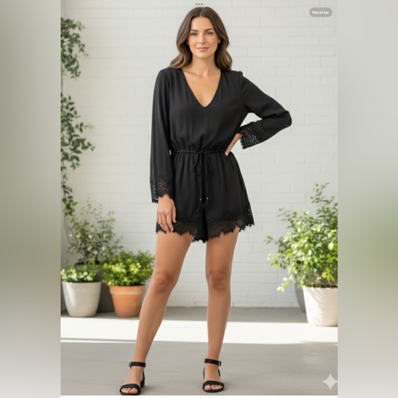 Kendall & Kylie Black Lace Detail Pajama Romper - Picture 1 of 9